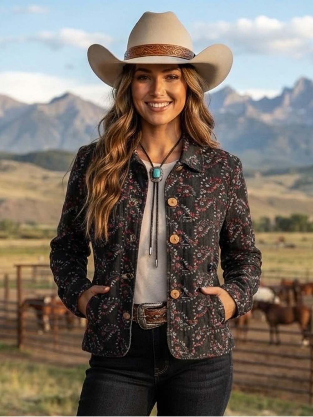 Boho Western Coldwater Creek Floral Paisley Button-Down Jacket S
